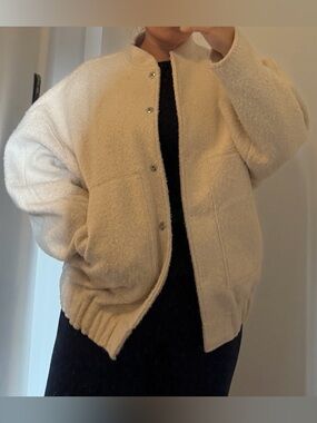 Zara Cream Plush Oversized Bomber Jacket